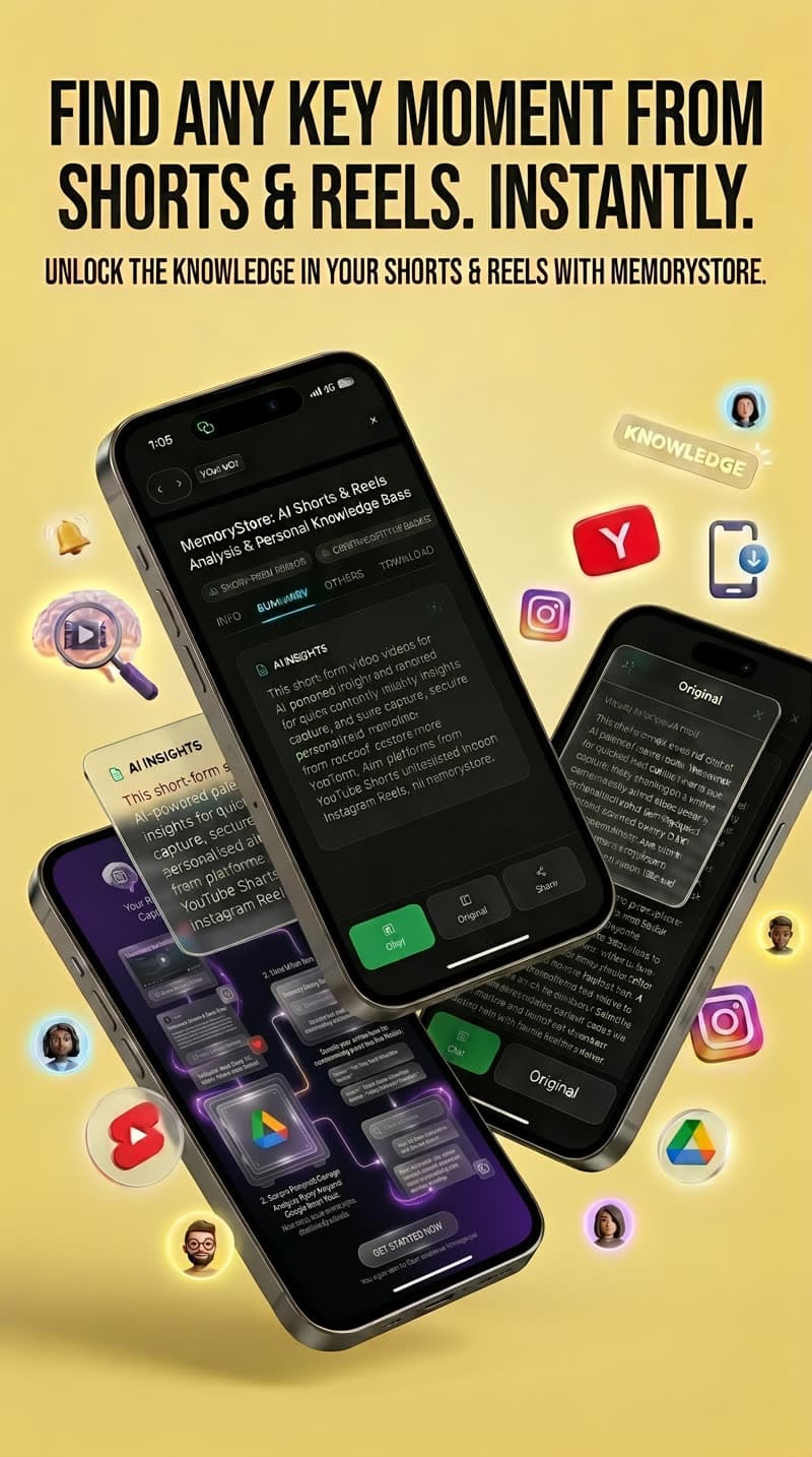 MemoryStore AI Shorts & Reels Analysis: Extract recipes from YouTube Shorts, Instagram Reels, and TikTok