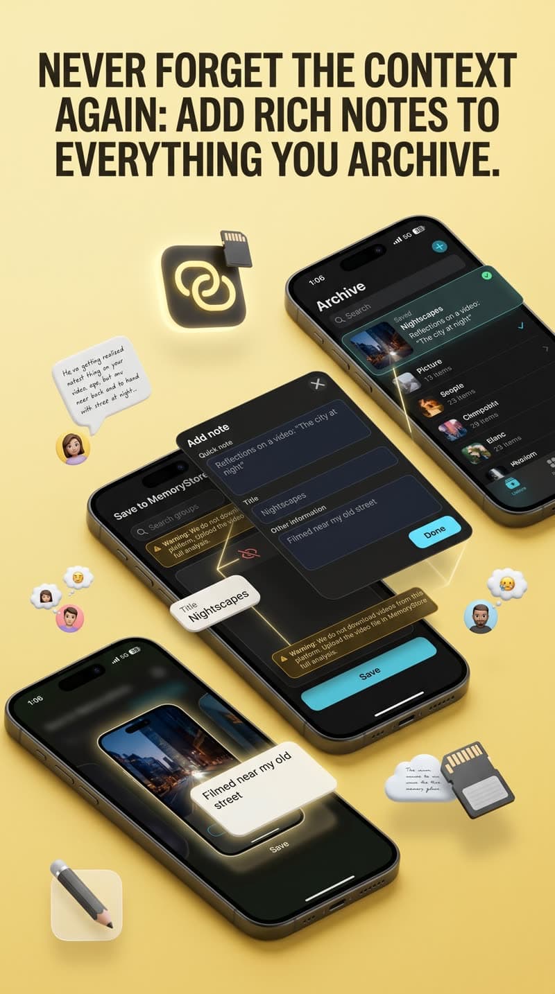 MemoryStore Rich Notes: Add rich notes to everything you archive — never forget the context again